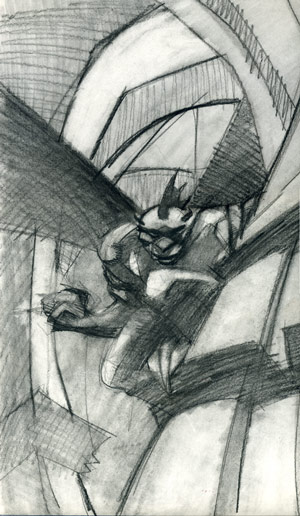Graphite sketch for a pastel pinup of Gargoyle that I did for Marvel 