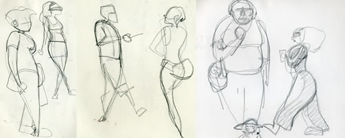 Sketchbook drawing of figures